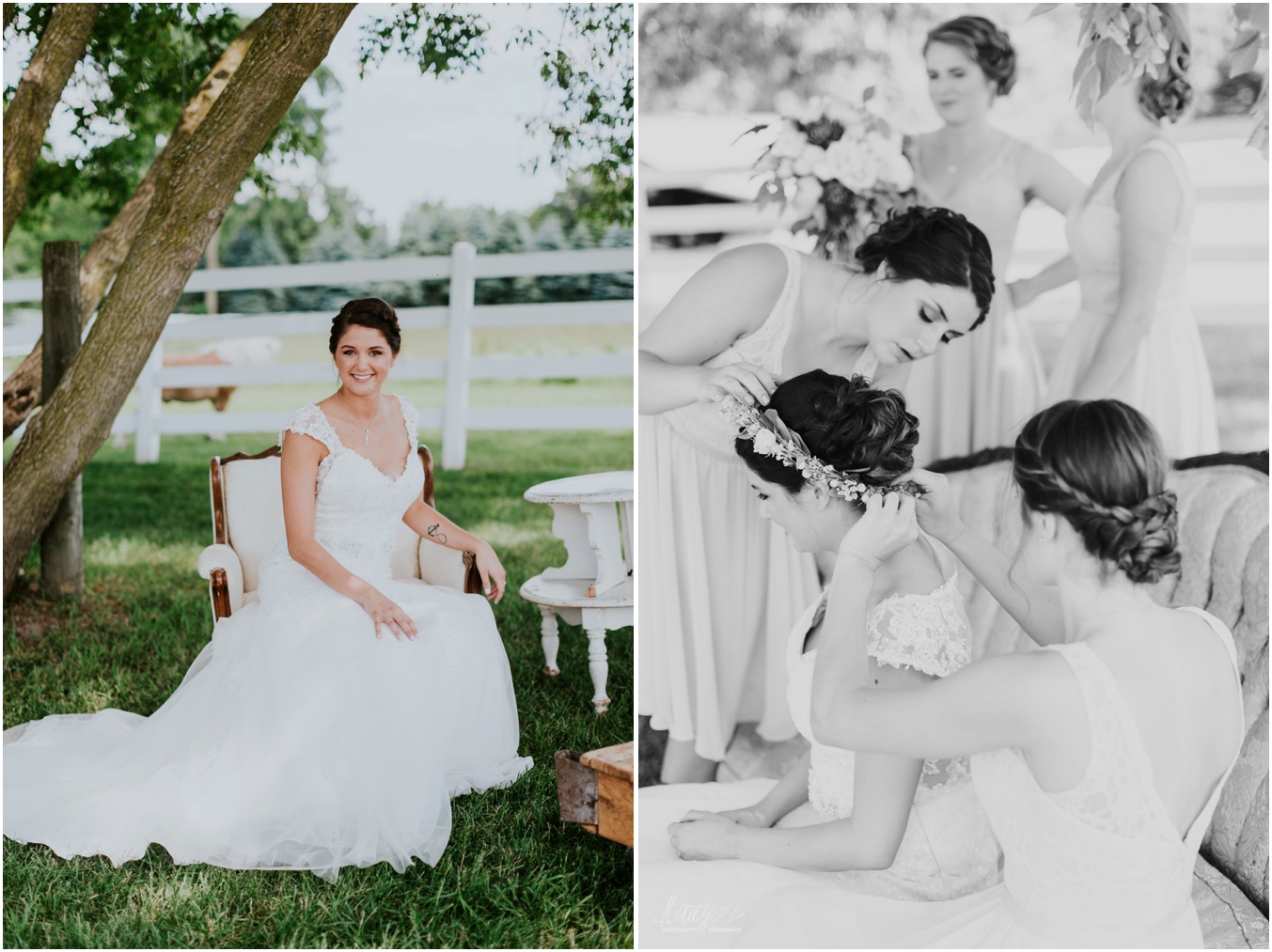 Katie Grace Photography, Hydrangea Blue Barn, Blush Bridesmaids Dress, Floral Crown, Cowboy Boots